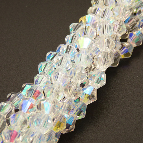 Electroplate Glass Beads,Bicone,Faceted,Electroplate,AB White,6*6mm,Hole:0.8mm,about 45pcs/strand,about 10g/strand,10 strands/package,11",(28cm),XBG00166avja-L004