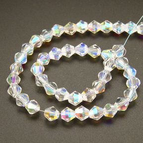 Electroplate Glass Beads,Bicone,Faceted,Electroplate,AB White,6*6mm,Hole:0.8mm,about 45pcs/strand,about 10g/strand,10 strands/package,11",(28cm),XBG00166avja-L004