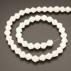 Imitation Jade Glass Beads,Bicone,Faceted,Dyed,Cream,6*6mm,Hole:0.8mm,about 46pcs/strand,about 10g/strand,10 strands/package,11",(28cm),XBG00169avja-L004