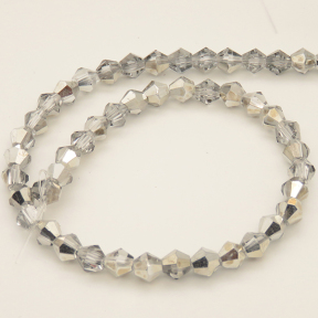 Electroplate Glass Beads,Bicone,Faceted,Electroplate,Silvery,6*6mm,Hole:0.8mm,about 45pcs/strand,about 10g/strand,10 strands/package,11",(27cm),XBG00172avja-L004