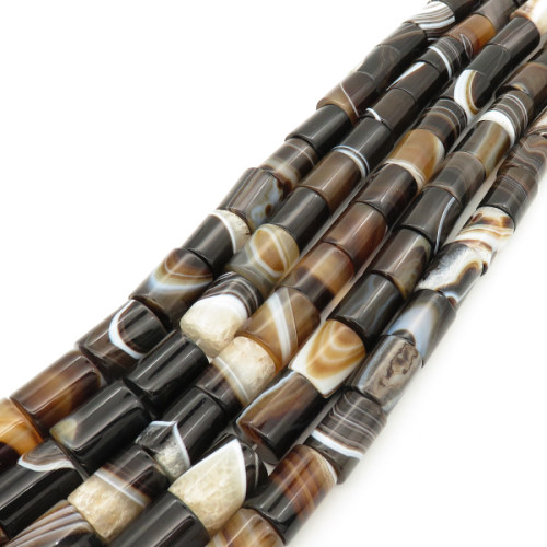 Natural Agate,Striped Agate,Column,Dyed,Brownish black,15*18mm,Hole:2mm,about 21pcs/strand,about 145g/strand,5 strands/package,15"(39cm),XBGB01734ajvb-L001
