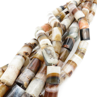 Natural Agate,Striped Agate,Column,Dyed,Brown and white,17*24mm,Hole:2mm,about 17pcs/strand,about 255g/strand,5 strands/package,16"(41cm),XBGB01738ajvb-L001