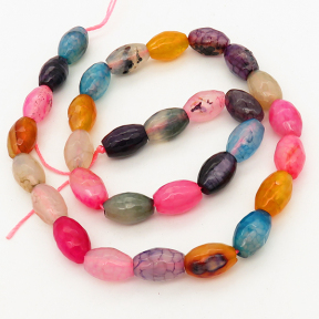 Natural Agate,Colorful Agate,Rice,Facted,Dyed,Mixed color,8*12mm,Hole:1mm,about 31pcs/strand,about 35g/strand,5 strands/package,15"(38cm),XBGB01805ahlv-L001