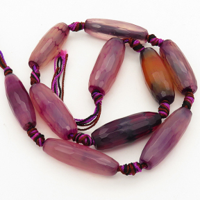 Natural Agate,Rice,Facted,Dyed,Purple,11*29mm,Hole:2mm,about 10pcs/strand,about 50g/strand,5 strands/package,16"(40cm),XBGB01871vila-L001