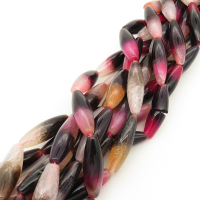 Natural Agate,Colorful Agate,Rice,Dyed,Pink and Black,10*30mm,Hole:1mm,about 13pcs/strand,about 50g/strand,5 strands/package,15"(39cm),XBGB01874vila-L001