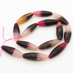 Natural Agate,Colorful Agate,Rice,Dyed,Pink and Black,10*30mm,Hole:1mm,about 13pcs/strand,about 50g/strand,5 strands/package,15"(39cm),XBGB01874vila-L001