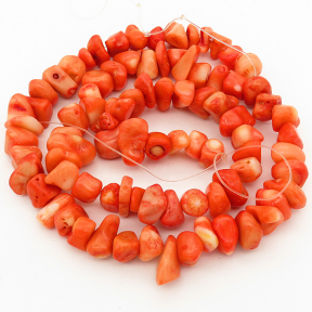 Natural Red Coral,Irregular,Dyed,Orange,4*10~7*14mm,Hole:1mm,about 85pcs/strand,about 60g/strand,5 strands/package,19"(47cm),XBGB01904ahlv-L001