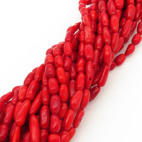 Natural Red Coral,Rice,Dyed,Red,5*11~7*14mm,Hole:1mm,about 33pcs/strand,about 20g/strand,5 strands/package,17"(42cm),XBGB01958ahlv-L001