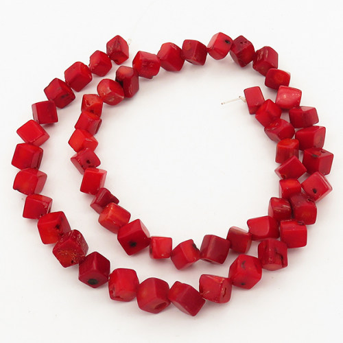 Natural Red Coral,Cube,Dyed,Red,9*9mm,Hole:1mm,about 54pcs/strand,about 30g/strand,5 strands/package,17"(43cm),XBGB01973ahlv-L001