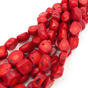 Natural Red Coral,Irregular,Dyed,Red,15*17mm,Hole:1mm,about 25pcs/strand,about 110g/strand,5 strands/package,17"(43cm),XBGB01976aivb-L001