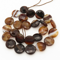 Natural Agate,Flat Round,Facted,Dyed,Brown,16*6mm,Hole:1mm,about 25pcs/strand,about 55g/strand,5 strands/package,15"(39cm),XBGB02005vila-L001