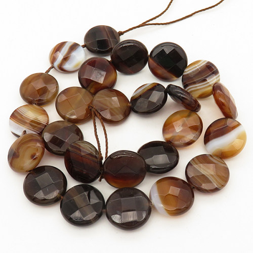 Natural Agate,Flat Round,Facted,Dyed,Brown,16*6mm,Hole:1mm,about 25pcs/strand,about 55g/strand,5 strands/package,15"(39cm),XBGB02005vila-L001