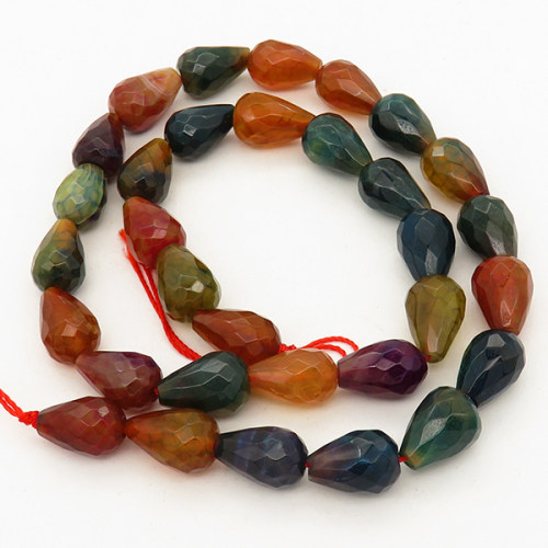Natural Agate,Drop,Facted,Dyed,Mixed color,8*12mm,Hole:1mm,about 32pcs/strand,about 30g/strand,5 strands/package,15"(37cm),XBGB02047ahlv-L001