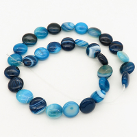 Natural Agate,Striped Agate,Flat Round,Dyed,Blue,13*6mm,Hole:1mm,about 30pcs/strand,about 45g/strand,5 strands/package,15"(38cm),XBGB02104aivb-L001