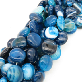 Natural Agate,Striped Agate,Flat Round,Dyed,Blue,13*6mm,Hole:1mm,about 30pcs/strand,about 45g/strand,5 strands/package,15"(38cm),XBGB02104aivb-L001