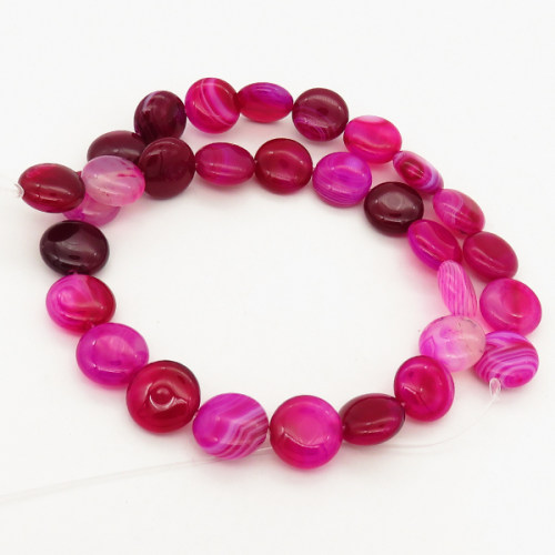 Natural Agate,Striped Agate,Flat Round,Dyed,Rose red,13*6mm,Hole:1mm,about 30pcs/strand,about 40g/strand,5 strands/package,15"(38cm),XBGB02116aivb-L001