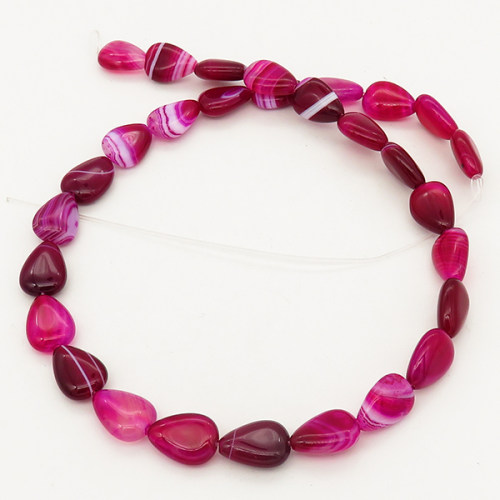 Natural Agate,Striped Agate,Pear,Dyed,Rose red,10*13*5mm,Hole:1mm,about 29pcs/strand,about 25g/strand,5 strands/package,15"(39cm),XBGB02119aivb-L001