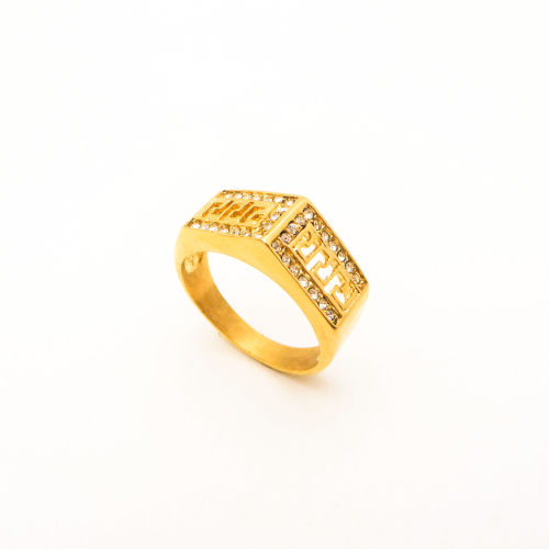 316L Stainless Steel and Zirconia Antique Ring,Gold Plating,Size 7,about 5g/pc,1 pc/package,HHP00480bhia-360