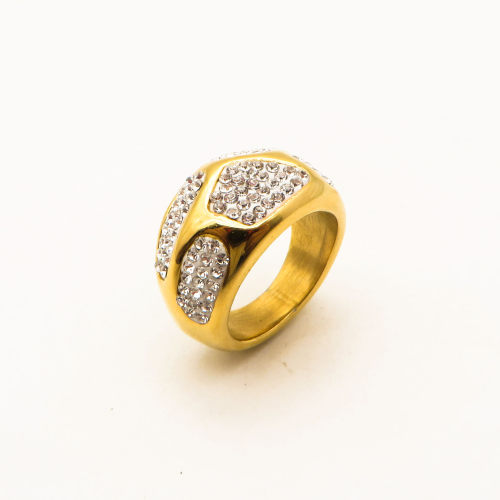 316L Stainless Steel and Zirconia Stone Grain Ring,Gold Plating,Size 7,about 11g/pc,1 pc/package,HHP00483vhkb-360