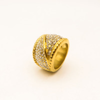 316L Stainless Steel and Zirconia Straw Rope Ring,Gold Plating,Size 7,about 11g/pc,1 pc/package,HHP00486ahpv-360