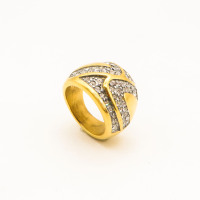 316L Stainless Steel and Zirconia Curved Lines Ring,Gold Plating,Size 7,about 14g/pc,1 pc/package,HHP00495ahlv-360