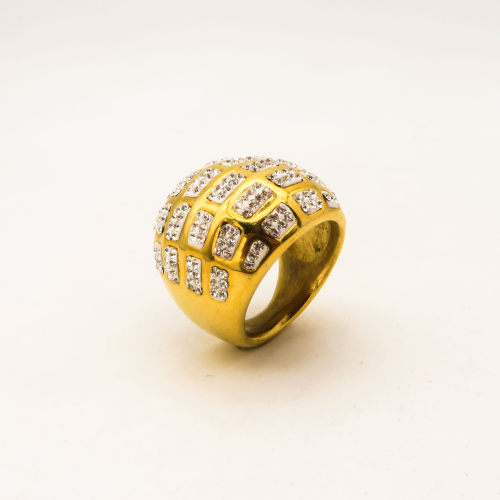 316L Stainless Steel and Zirconia Snail Shell Ring,Gold Plating,Size 7,about 23g/pc,1 pc/package,HHP00507biib-360