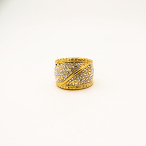 316L Stainless Steel and Zirconia Straw Rope Ring,Gold Plating,Size 7,about 11g/pc,1 pc/package,HHP00486ahpv-360