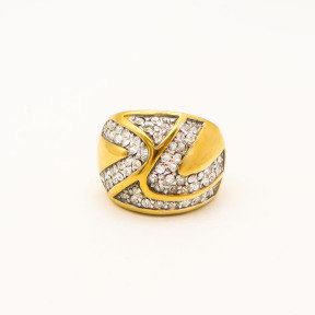 316L Stainless Steel and Zirconia Curved Lines Ring,Gold Plating,Size 7,about 14g/pc,1 pc/package,HHP00495ahlv-360