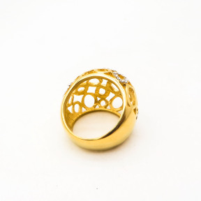 316L Stainless Steel and Zirconia Hollow out Ring,Gold Plating,Size 7,about 10g/pc,1 pc/package,HHP00504bhjl-360
