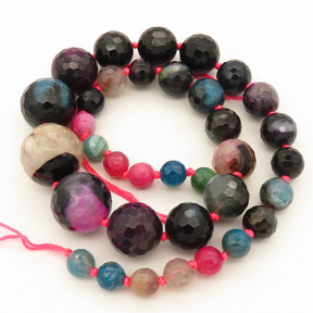 Natural Agate,Colorful Agate,Round sequence bead,Faceted,Dyed,Mixed color,8~20mm,Hole:1mm,about 35pcs/strand,about 92g/strand,5 strands/package,18"(46cm),XBGB02572vila-L001