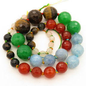 Natural Mixed colorful stones,Round sequence bead,Faceted,Dyed,Mixed color,6~16mm,Hole:0.8mm,about 41pcs/strand,about 62g/strand,5 strands/package,18"(45cm),XBGB02614vila-L001