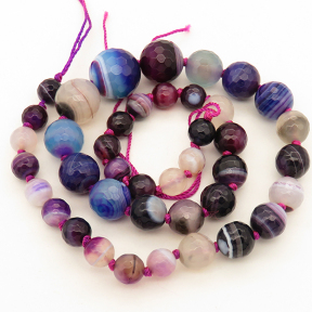 Natural Agate,Striped Agate,Round sequence bead,Faceted,Dyed,Mixed color,8~16mm,Hole:1mm,about 41pcs/strand,about 57g/strand,5 strands/package,17"(44cm),XBGB02620aiov-L001