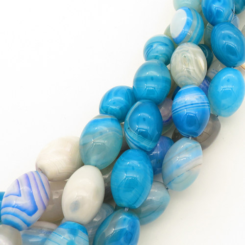 Natural Agate,Striped Agate,Oval,Dyed,Blue,13*18mm,Hole:1mm,about 21pcs/strand,about 94g/strand,5 strands/package,15"(38cm),XBGB02641vhov-L001