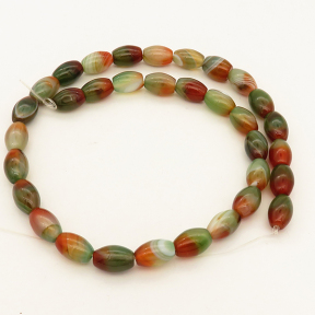 Natural Agate,Striped Agate,Rice bead,Dyed,Flowers green,8*12mm,Hole:0.8mm,about 33pcs/strand,about 37g/strand,5 strands/package,15"(38cm),XBGB02659ahlv-L001