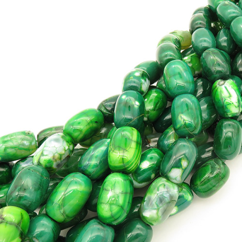 Natural Agate,Drum bead,Dyed,Grass green,13*18mm,Hole:1mm,about 22pcs/strand,about 105g/strand,5 strands/package,15"(38cm),XBGB02681vhov-L001