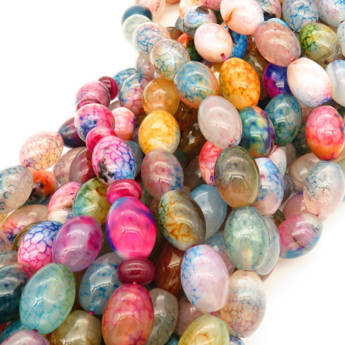 Natural Agate,Ice Burst Agate,Oval Rice bead,Dyed,Mixed color,13*18mm,Hole:1mm,about 22pcs/strand,about 97g/strand,5 strands/package,15"(38cm),XBGB02717vhov-L001