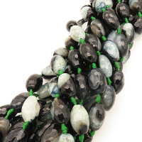 Natural Agate,Oval Rice bead,Faceted,Dyed,Black,15*22mm,Hole:1.5mm,about 14pcs/strand,about 90g/strand,5 strands/package,15"(38cm),XBGB02772vila-L001