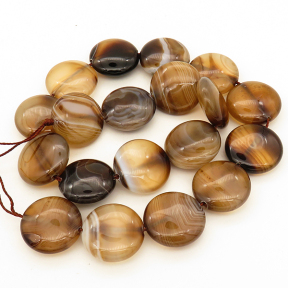 Natural Agate,Striped Agate,Flat Round,Dyed,Light Brown,20*7mm,Hole:1.2mm,about 19pcs/strand,about 81g/strand,5 strands/package,15"(38cm),XBGB02870aivb-L001