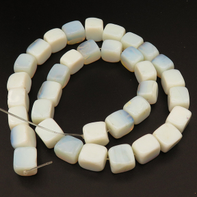 Opal,Square,Dyed,Cream,10*11mm,Hole:0.5mm,about 35pcs/strand,about 76g/strand,5 strands/package,15"(38cm),XBGB02927ahlv-L001