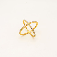 316L Stainless Steel and Zirconia Sphere Cross Ring,Gold Plating,Size 7,about 4g/pc,1 pc/package,HHP00555bhjo-360