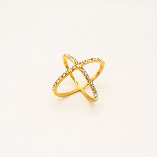 316L Stainless Steel and Zirconia Sphere Cross Ring,Gold Plating,Size 7,about 4g/pc,1 pc/package,HHP00555bhjo-360