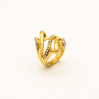 316L Stainless Steel and Zirconia Cappuccino Ring,Gold Plating,Size 7,about 7g/pc,1 pc/package,HHP00594ahjb-360