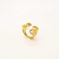 316L Stainless Steel and Zirconia Lotus leaf Ring,Gold Plating,Size 7,about 6g/pc,1 pc/package,HHP00603bhia-360