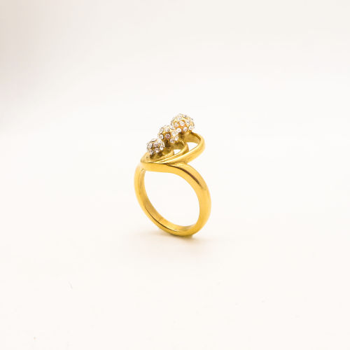 316L Stainless Steel and Zirconia Three Beads Ring,Gold Plating,Size 7,about 6g/pc,1 pc/package,HHP00612bhil-360
