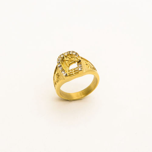 316L Stainless Steel and Zirconia Horse Seal Ring,Gold Plating,Size 7,about 7g/pc,1 pc/package,HHP00618bhio-360