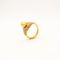 316L Stainless Steel and Zirconia Mussel Bead Ring,Gold Plating,Size 7,about 7g/pc,1 pc/package,HHP00621vhkl-360