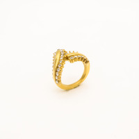 316L Stainless Steel and Zirconia Wheat Ears Ring,Gold Plating,Size 7,about 7g/pc,1 pc/package,HHP00633bhjl-360