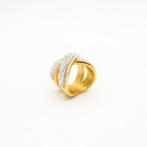 316L Stainless Steel and Zirconia Cross Ring,Gold Plating,Size 7,about 13g/pc,1 pc/package,HHP00639aivb-360