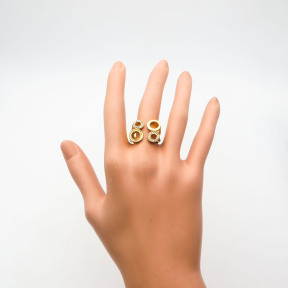 316L Stainless Steel and Zirconia Lotus leaf Ring,Gold Plating,Size 7,about 6g/pc,1 pc/package,HHP00603bhia-360