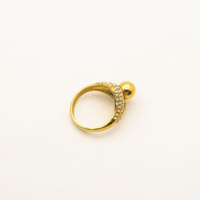 316L Stainless Steel and Zirconia Mussel Bead Ring,Gold Plating,Size 7,about 7g/pc,1 pc/package,HHP00621vhkl-360